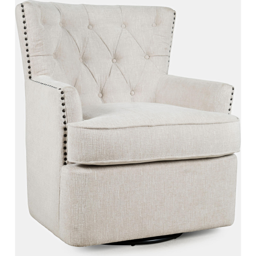 Bryson Swivel Accent Chair in Tufted Oat Fabric w/ Nailhead